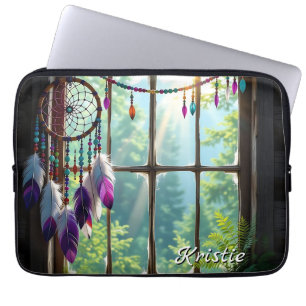 Housse Pour Ordinateur Portable Attrape-rêves violet Boho dans une fenêtre Person