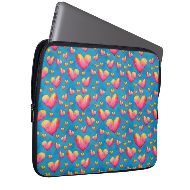 Housse pour ordinateur portable avec coeurs aquare (Devant droit)