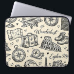 Housse Pour Ordinateur Portable Aventures de voyage vintage motif sans couture<br><div class="desc">Un motif sans couture de style académique sombre comportant des éléments de voyage vintage et des icônes d'aventure. Croquis dessinés à la main de la Tour Eiffel, du Colisée, de vieilles valises, de cartes, d'un globe et de typographie wanderlust sur du papier crème vieilli. Parfait pour le journalisme, la décoration...</div>