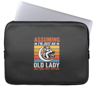 Housse Pour Ordinateur Portable Avertissement de Dame Âgée Chien Rétro