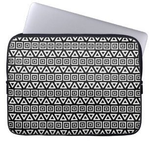 Housse Pour Ordinateur Portable Aztec Triangles+Motif Carré blanc sur noir