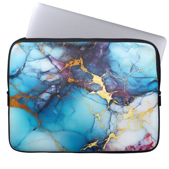 Housse Pour Ordinateur Portable Azure & Amethyst Marble with Golden Veins (Devant)