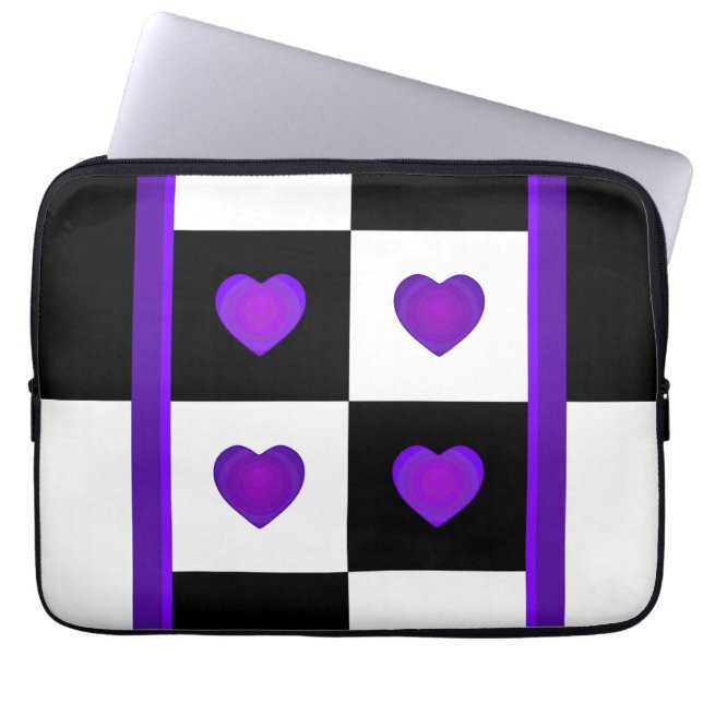 Housse Pour Ordinateur Portable B&W Purple Hearts Beating (Devant)