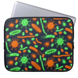 Housse Pour Ordinateur Portable Bactérie lumineuse Microorganisme orange vert toxi
