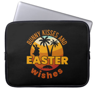 Housse Pour Ordinateur Portable Baisers de Bunny et voeux de Pâques, Joyeux Jour d