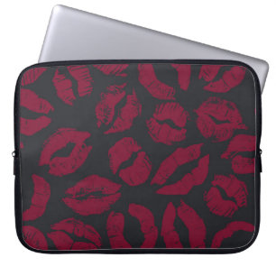 Housse Pour Ordinateur Portable Baisers en bâton à lèvres : empreintes rouges fonc