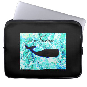 Housse Pour Ordinateur Portable baleine noire sur Thunder_Cove bleu