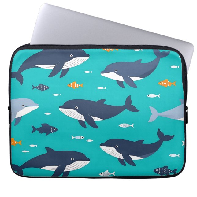 Housse Pour Ordinateur Portable Baleines dauphins motif océan (Devant)