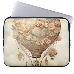 Housse Pour Ordinateur Portable Ballon à air chaud vintage Steampunk Floral Blue (