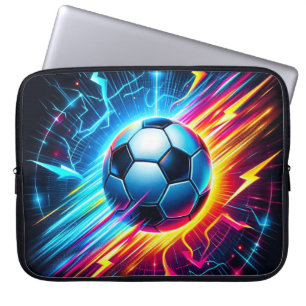Housse Pour Ordinateur Portable Ballon de football électrique futuriste éclair