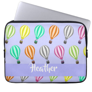 Housse Pour Ordinateur Portable Ballons à air chaud de nom personnalisé bleu