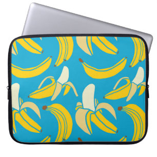 Housse Pour Ordinateur Portable Bananes jaunes, motif arrière - plan bleu