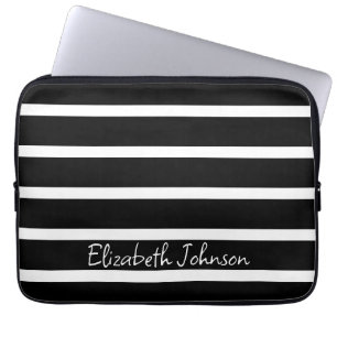 Housse Pour Ordinateur Portable Bande moderne noire et blanche Personnalisée