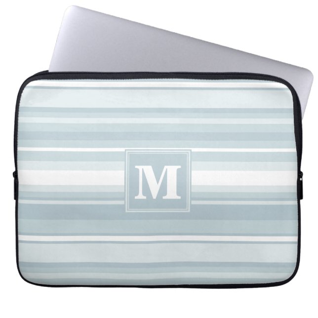 Housse Pour Ordinateur Portable Bandes bleu glace monogramme (Devant)