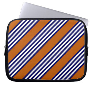Housse Pour Ordinateur Portable Bandes bleu marine et blanc avec orange brûlé