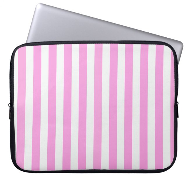 Housse Pour Ordinateur Portable Bandes de bonbons roses et blanches (Devant)