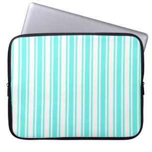Housse Pour Ordinateur Portable Bandes de bonbons turquoise et blanche