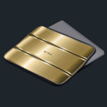 Housse Pour Ordinateur Portable Bandes d'or en métal noir et brillant<br><div class="desc">Elégant teintes d'or géométrique moderne acier inoxydable avec accent rayures noires. monogramme facultatif.</div>