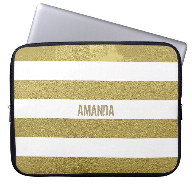 Housse Pour Ordinateur Portable Bandes d'or monogrammes (Devant)