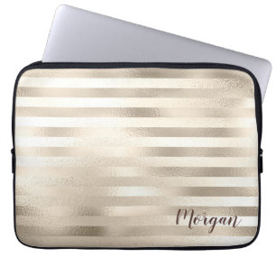 Housse Pour Ordinateur Portable Bandes d'or, nom ou monogramme