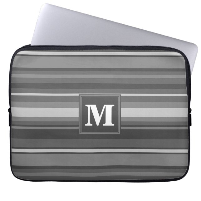 Housse Pour Ordinateur Portable Bandes gris monogramme (Devant)