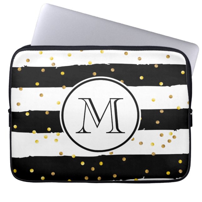 Housse Pour Ordinateur Portable Bandes noires et blanches (Devant)