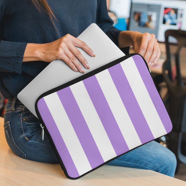 Housse Pour Ordinateur Portable Bandes pourpres, Blancs, Motif rayé (Créateur téléchargé)
