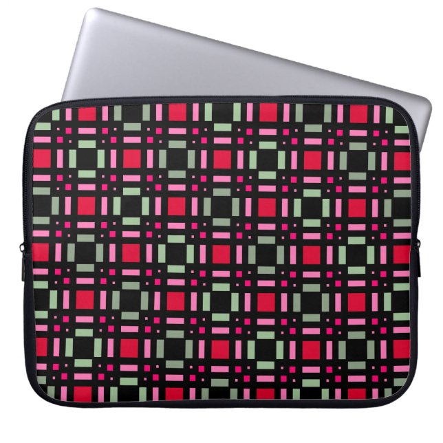Housse Pour Ordinateur Portable Bandes rouges rouges rouges vertes géométriques (Devant)
