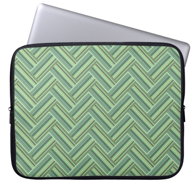 Housse Pour Ordinateur Portable Bandes vert olive double tissage (Devant)