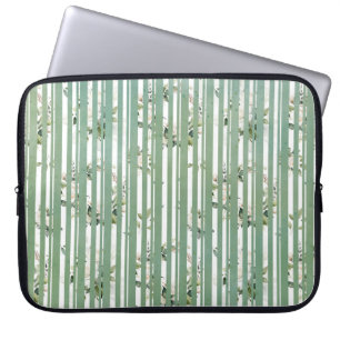 Housse Pour Ordinateur Portable Bandes vert pâle et fleurs muettes
