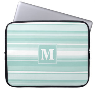 Housse Pour Ordinateur Portable Bandes vertes de menthe monogramme