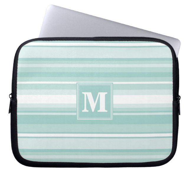 Housse Pour Ordinateur Portable Bandes vertes de menthe monogramme (Devant)