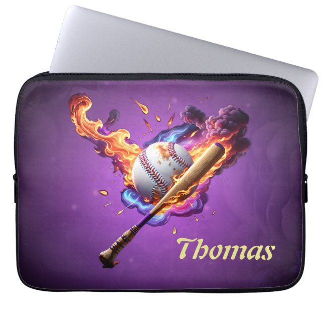 Housse Pour Ordinateur Portable Baseball en feu. (Devant)