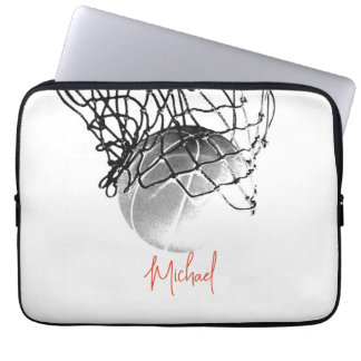 Housse Pour Ordinateur Portable Basket-ball noir et blanc & Net Votre nom
