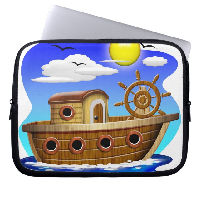 Housse Pour Ordinateur Portable Bateau de pêche dessin animé (Devant)