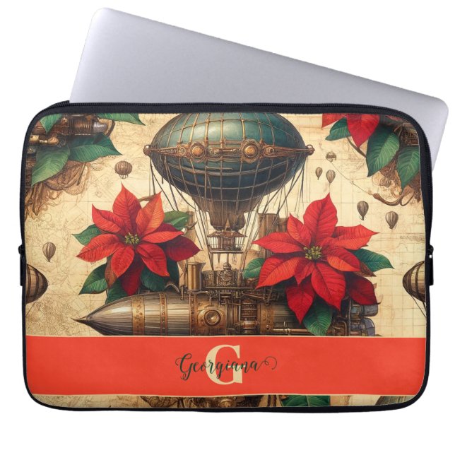 Housse Pour Ordinateur Portable Bateau Steampunk personnalisé avec Poinsettia (Devant)