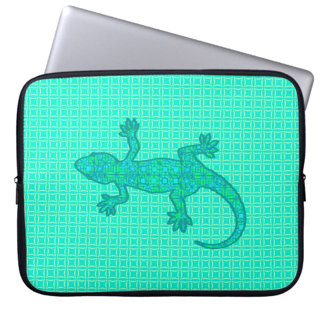 Housse Pour Ordinateur Portable Batik tribal Gecko - turquoise / paon (Devant)
