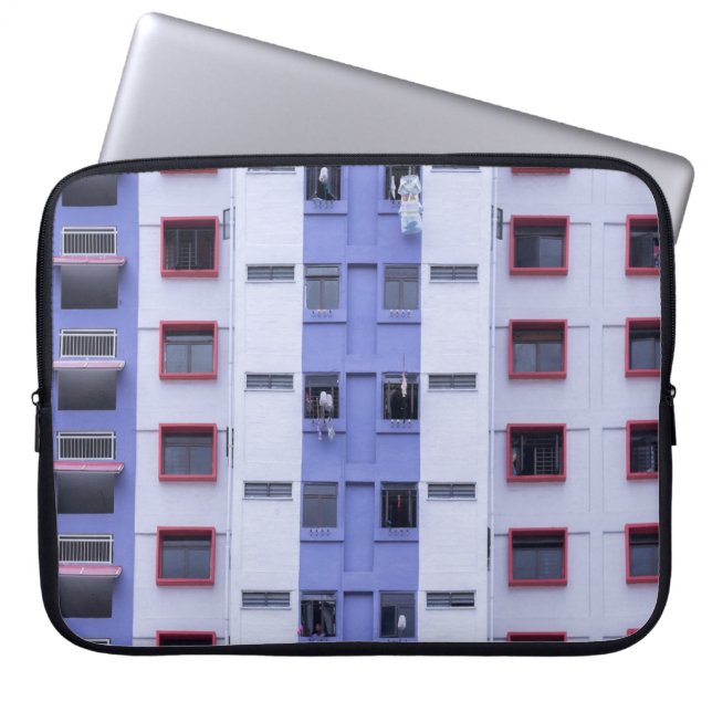 Housse Pour Ordinateur Portable Bâtiment haut bleu et blanc (Devant)