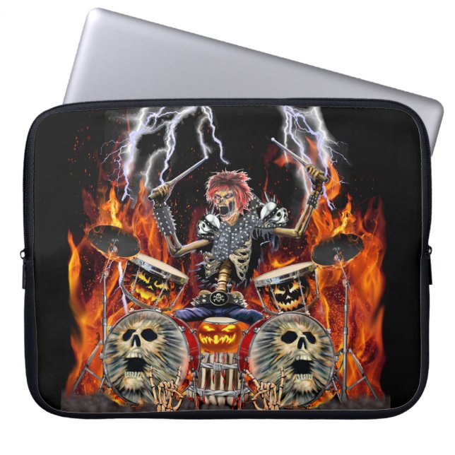 HOUSSE POUR ORDINATEUR PORTABLE BATTEUR ZOMBIE MÉTAL LOURD (Devant)
