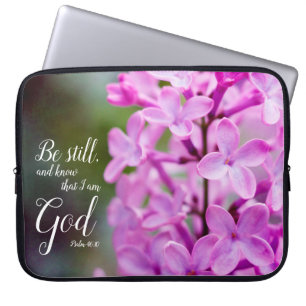 Housse Pour Ordinateur Portable Be Still Psaum 46:10 Fleurs Lilac Violettes