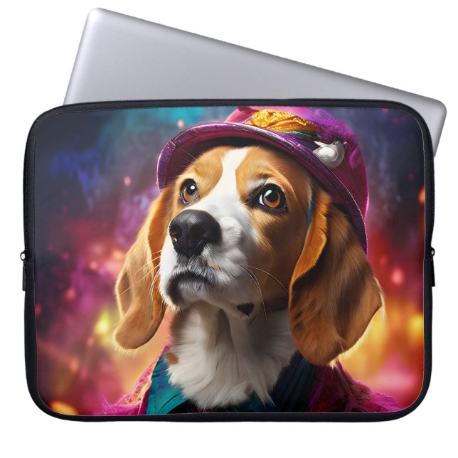 Housse Pour Ordinateur Portable Beagle au chapeau rose (Devant)