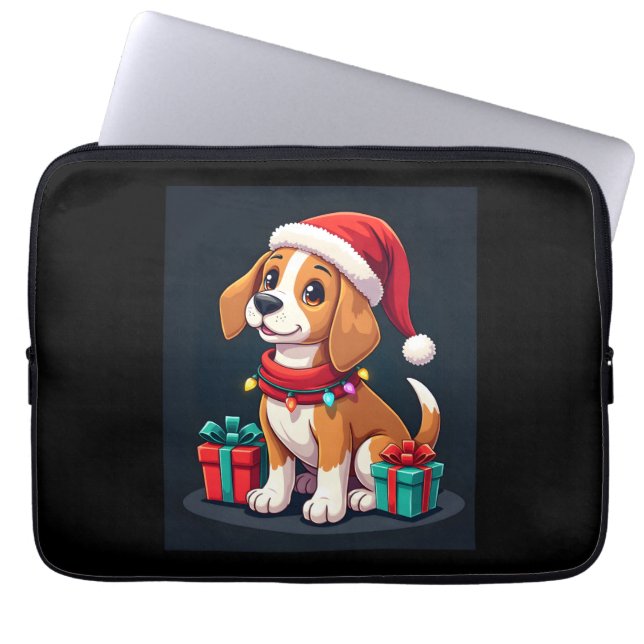 Housse Pour Ordinateur Portable Beagle Xmas Éclairage Père Noël Beagle Chien Noël  (Devant)