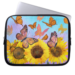 Housse Pour Ordinateur Portable Beau Jardin aux fleurs de tournesol Papillons