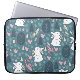 Housse Pour Ordinateur Portable Beau lapin : vintage imprimé sans couture.