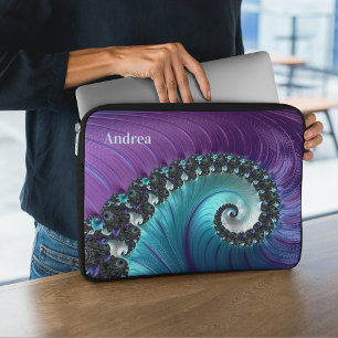 Housse Pour Ordinateur Portable Beau Violet Turquoise Gradient Spiral Fractal