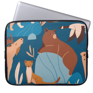 Housse Pour Ordinateur Portable Beaux animaux de la forêt, design foncé sans soudu
