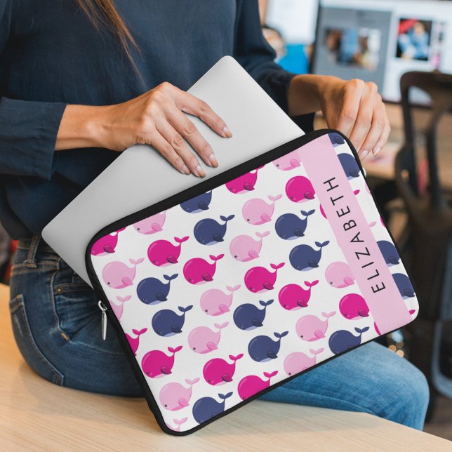 Housse Pour Ordinateur Portable Beaux Baleines, Motif De Baleines, Votre Nom (Créateur téléchargé)