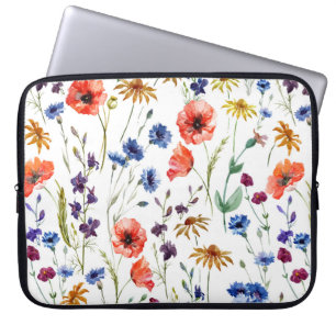 Housse Pour Ordinateur Portable Beaux fleurs sauvages, aquarelle, pavot, fleur de