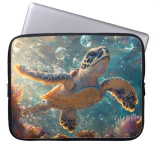 Housse Pour Ordinateur Portable Bébé mignonne tortue de mer avec bulles
