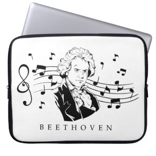 Housse Pour Ordinateur Portable Beethoven avec des notes dans l'arrière - plan